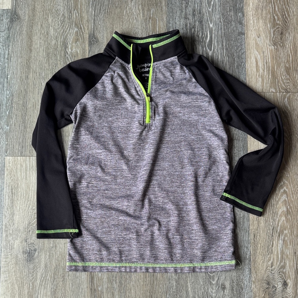 jumping beans Heather Gray & Black Pullover with Lime Accents
